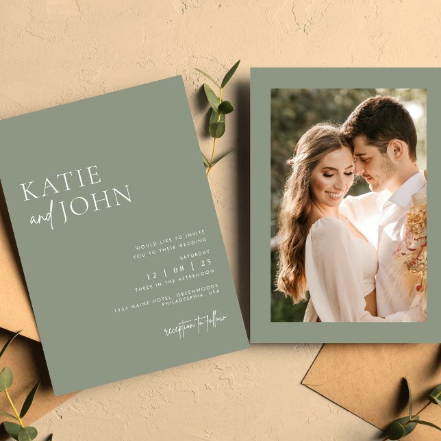 Den moderna minimalistiska Grönten Bröllop Inbjudningar (Skapare uppladdad)