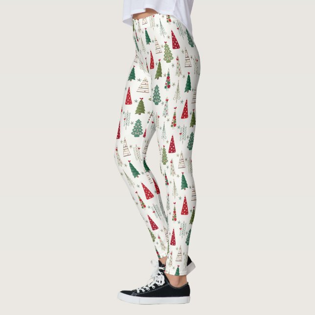 Den moderna, minimalistiska Grönten Julgran Mönste Leggings (Vänster)