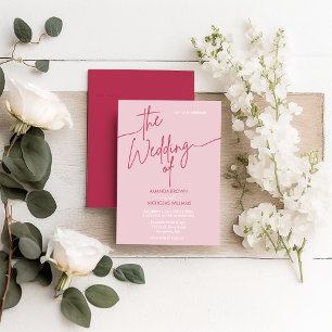 Den moderna minimalistiska Magentan Red och Rosa B Inbjudningar