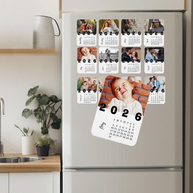 Den moderna minimalistiska maj 2026-fotokalender magnet (Modern Minimalist May 2026 Photo Calendar Magnet)