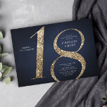 Den moderna minimalistiska marinen guld glitter 18 inbjudningar<br><div class="desc">Den moderna minimalistiska 18:e födelsedagsfest inbjudan har snyggt faux glitter nummer 18 och dina party-detaljer i klassiskt serif-teckensnitt på marinblå bakgrund,  enkel och elegant,  underbar överraskningsinbjudan för manar och kvinnor. Den vita bakgrunden guld kan ändras till valfri färg.</div>