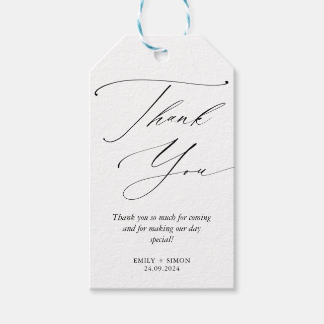 Den moderna minimalistiska Märkrn Bröllop Tack Gif Presentetikett (Framsidan)