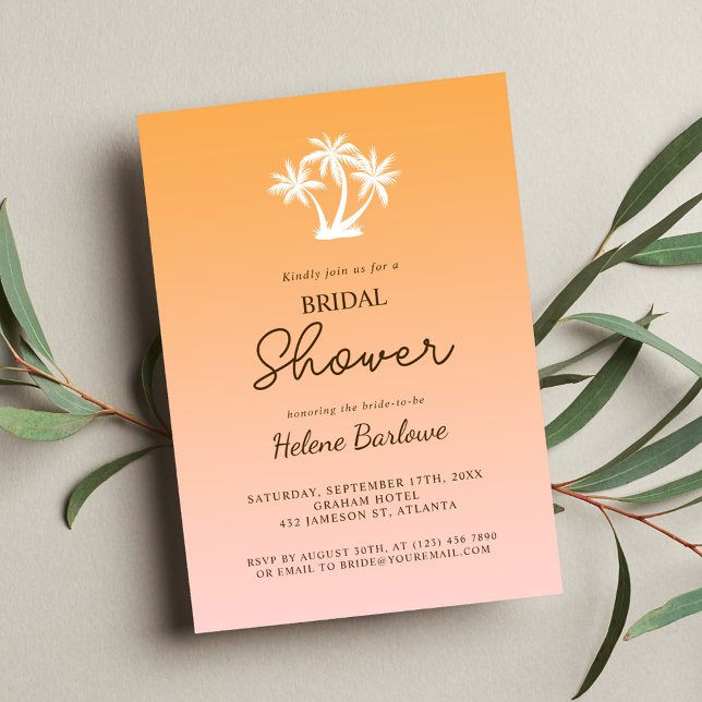 Den moderna minimalistiska Möhippan Handflatan i d Inbjudningar (Tropical Palm Tree Modern Minimalist Bridal Shower Invitation)