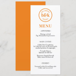 Den moderna minimalistiska Orangen Bröllop MENU Meny