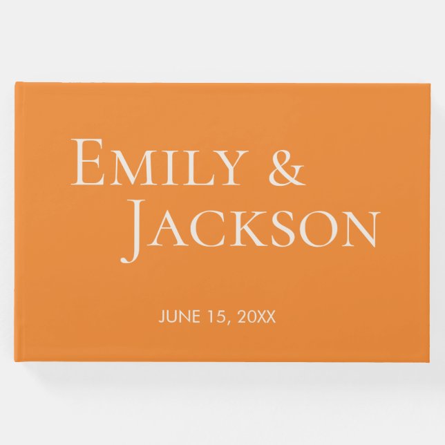 Den moderna minimalistiska Orangen White Bröllop Gästböcker (Framsida)