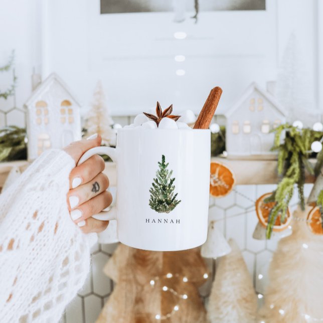 Den moderna minimalistiska Personligen Julgran Kaffemugg (Skapare uppladdad)