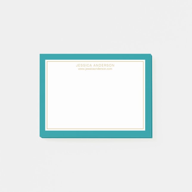 Den moderna minimalistiska Personligen Teal Guld G Post-it Block (Framsida)