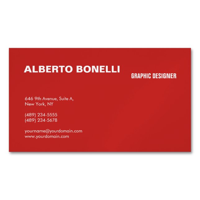 Den moderna, minimalistiska röda vita Professionel Magnetiska Visitkort (Framsida)