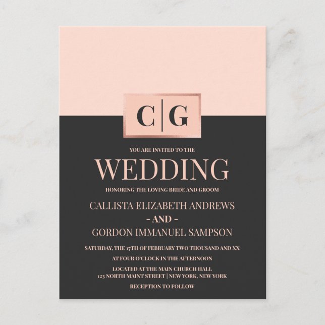 Den moderna minimalistiska Rosan Black Färg Block  Inbjudan Vykort (Framsida)