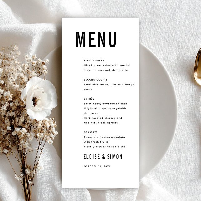 Den moderna minimalistiska stora, djärva Monogram- Meny (Modern Minimalist Big Bold Monogram classic Chic Wedding Menu)