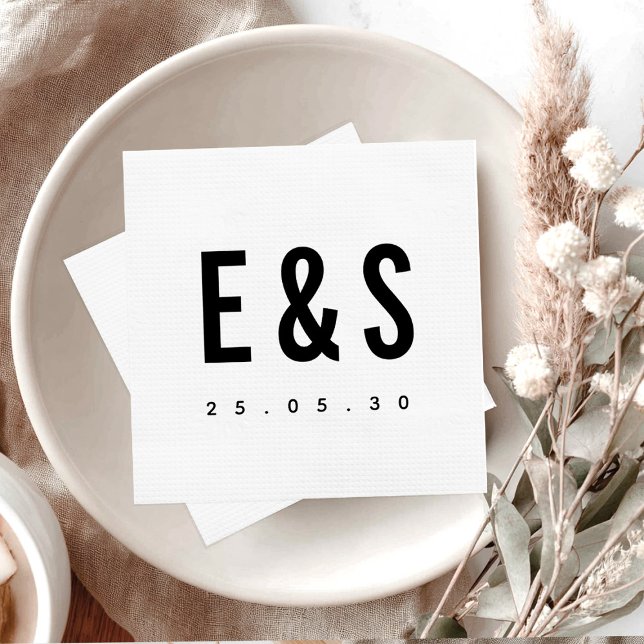 Den moderna minimalistiska stora, djärva Monogram- Pappersservett (Modern Minimalist Big Bold Monogram Chic Classic Timeless Wedding Paper Napkins)