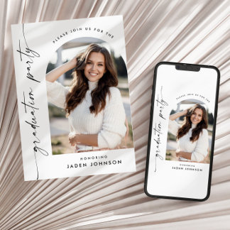 Den moderna minimalistiska Studentfesten Grad PHOT Inbjudningar