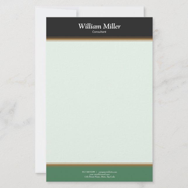 Den moderna minimalistiska svarta Grönten Rand Brevpapper (Framsida)