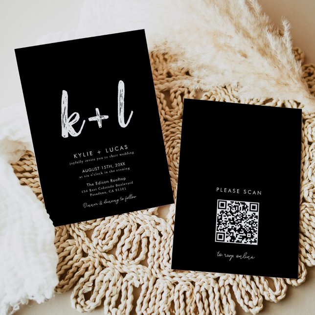 Den moderna minimalistiska svarta och vita QR-kode Inbjudningar (Skapare uppladdad)