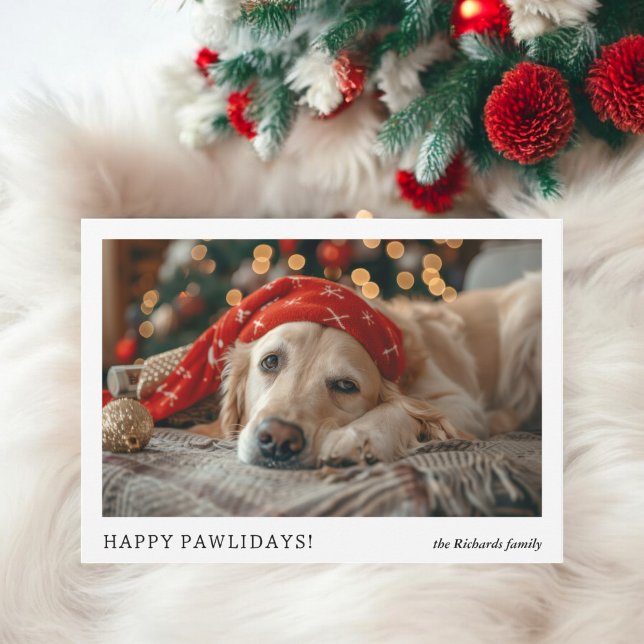 Den moderna minimalistjuljuljulen Lycklig Pawliday Julkort (Modern Minimalist Funny Happy Pawlidays Christmas Holiday Card)