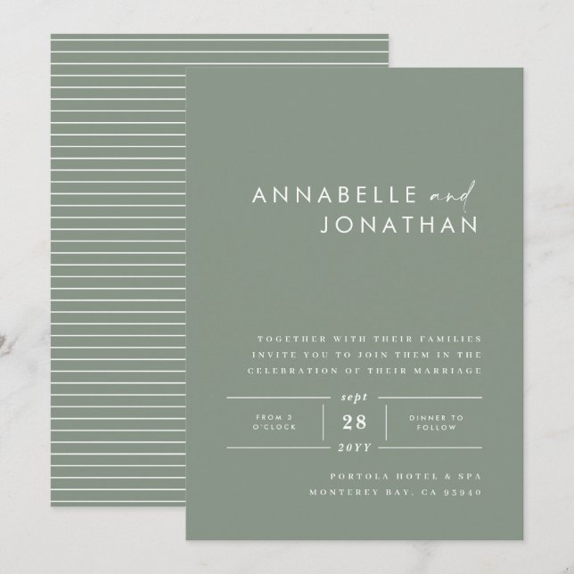 Den moderna minsta grönten contemporary bröllop inbjudningar (Fram/baksida)