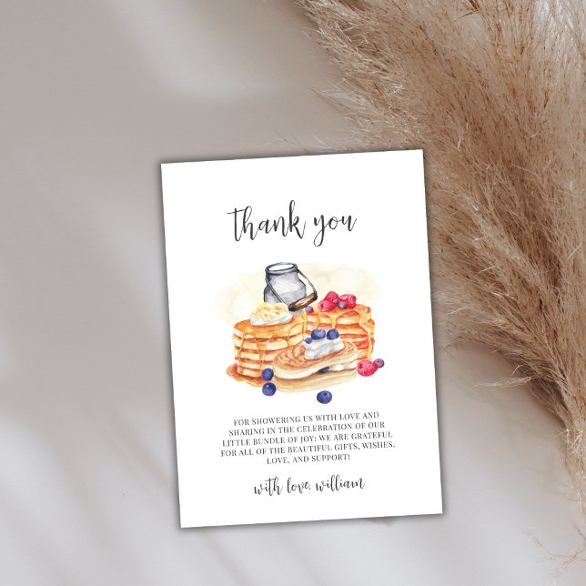 Den moderna Mjölk Berry Pancake Brunch Baby Shower Tack Kort (Modern Milk Berry Pancake Brunch Baby Shower Thank You Card)