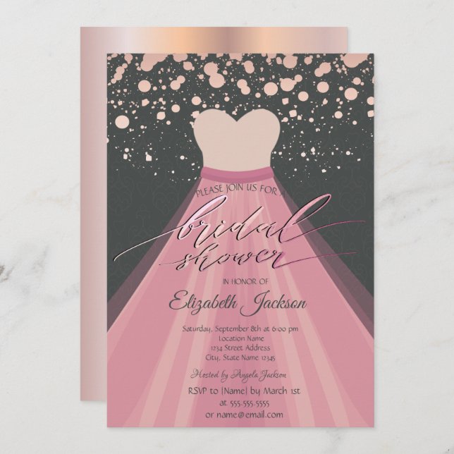 Den moderna Möhippan Ro Guld Dress Dress Inbjudningar (Fram/baksida)