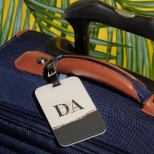 Den moderna monogrammet för svart rosa ro guld bagagebricka