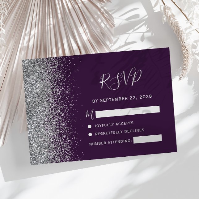 Den moderna Mörken Lila Silver Faux Glitter Kant OSA Kort (Skapare uppladdad)