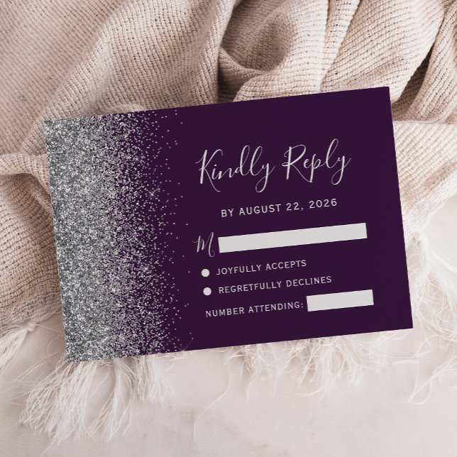 Den moderna Mörken Lila Silver Faux Glitter Kant OSA Kort (Skapare uppladdad)