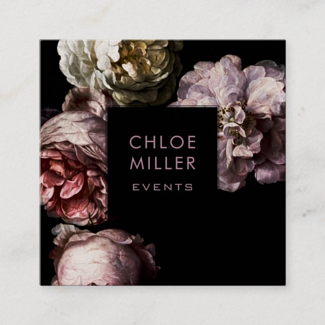 Den moderna mörksvartblommigten kvadrerar fyrkantigt visitkort (Framsida)