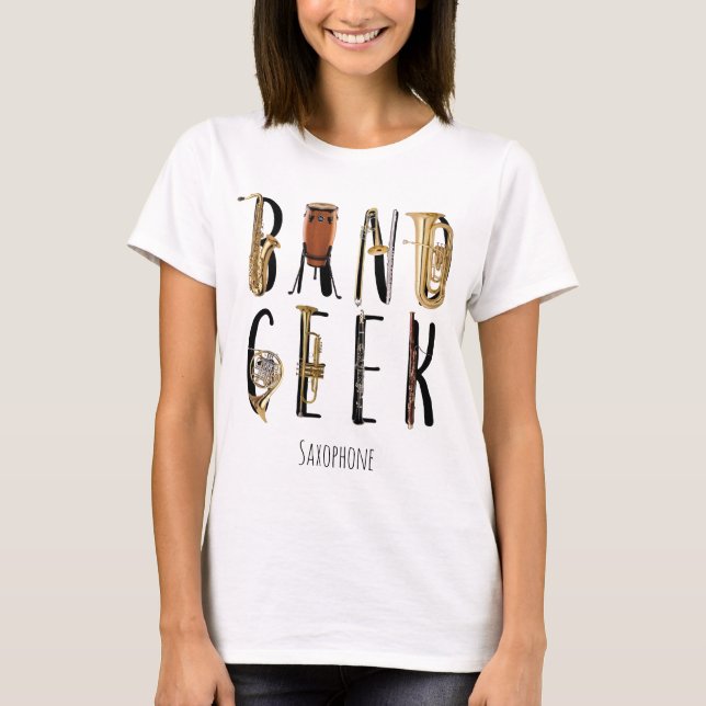 Den moderna musikbandGeekmusikalen instrumenterar T Shirt (Framsida)