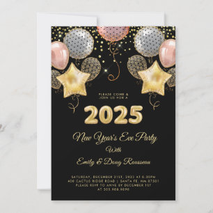 Den moderna Nyårsaftonen Party 2025 Ro Guld Glitte Inbjudningar