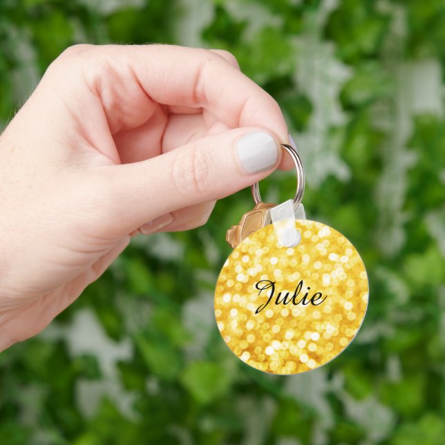 Den moderna nyckelkedjan Guld Bokeh med Namn Nyckelring (Hand)