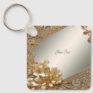 Den moderna nyckelkedjan Guld Ornate Blommigt Nyckelring