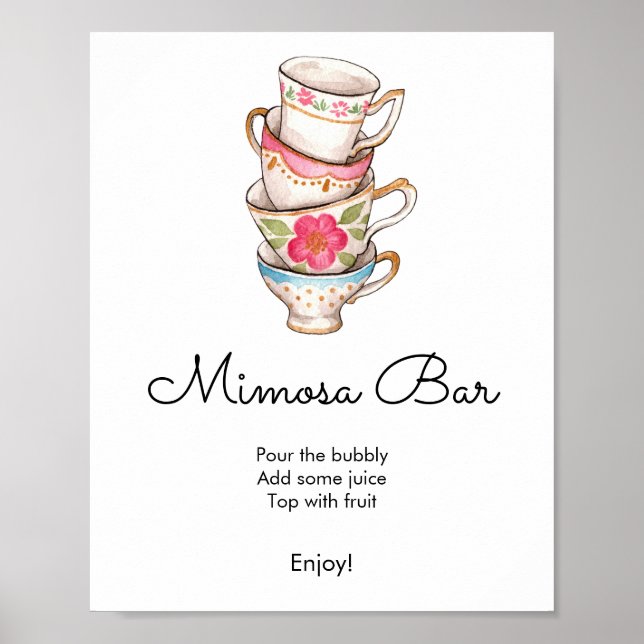 Den moderna  och vita tea-Party-Möhippan Mimosa Pu Poster (Framsidan)