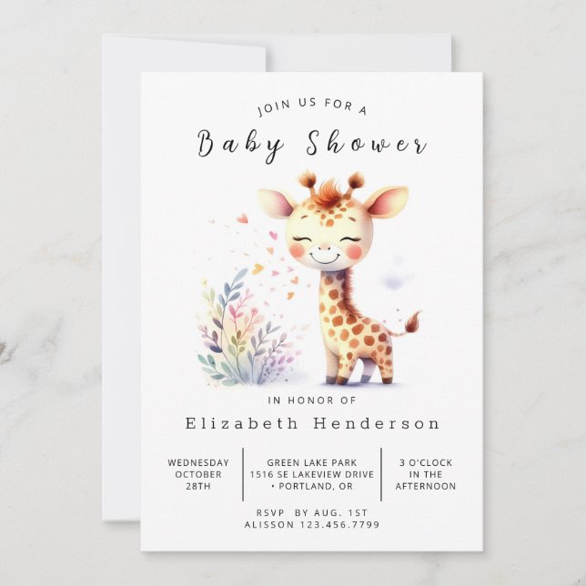 Den moderna Onlinen Giraffe Baby Shower Inbjudningar (Framsida)