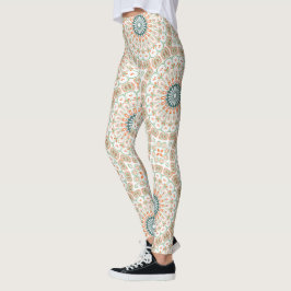 Den moderna Orangen och Grönten Mandala Mönster Leggings