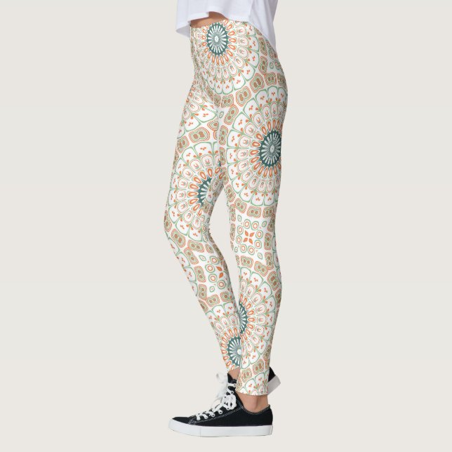 Den moderna Orangen och Grönten Mandala Mönster Leggings (Vänster)