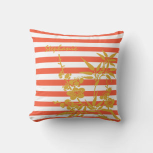 Den moderna Orangen Rand Guld Färgad Blommigt och Kudde
