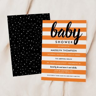 Den moderna Orangen Rand Halloween Baby Shower Inbjudningar