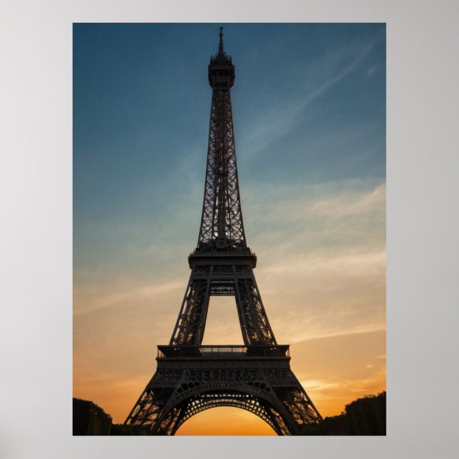 Den moderna parisiska solnedgången Eiffel Torn Par Poster (Framsidan)