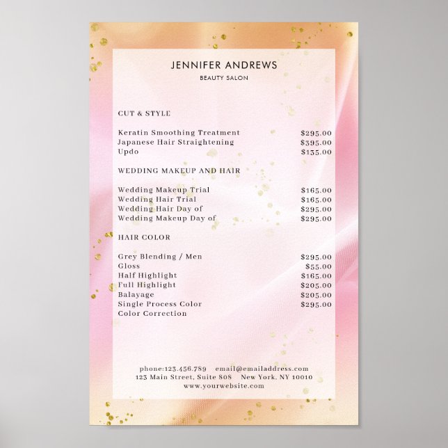 Den moderna, Pastel Glitter Salon Pris List Poster (Framsidan)