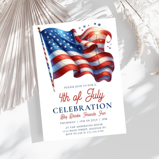 Den moderna patriotiska amerikanska Flagga 4 juli  Inbjudningar (Skapare uppladdad)