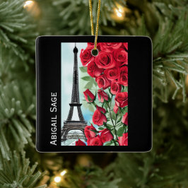 Den moderna Personligen Eiffel Torn Röd ros Julgransprydnad Keramik