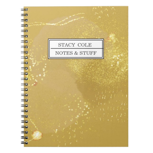Den moderna Personligen Guld Faux Glitter Namn Anteckningsbok (Framsidan)