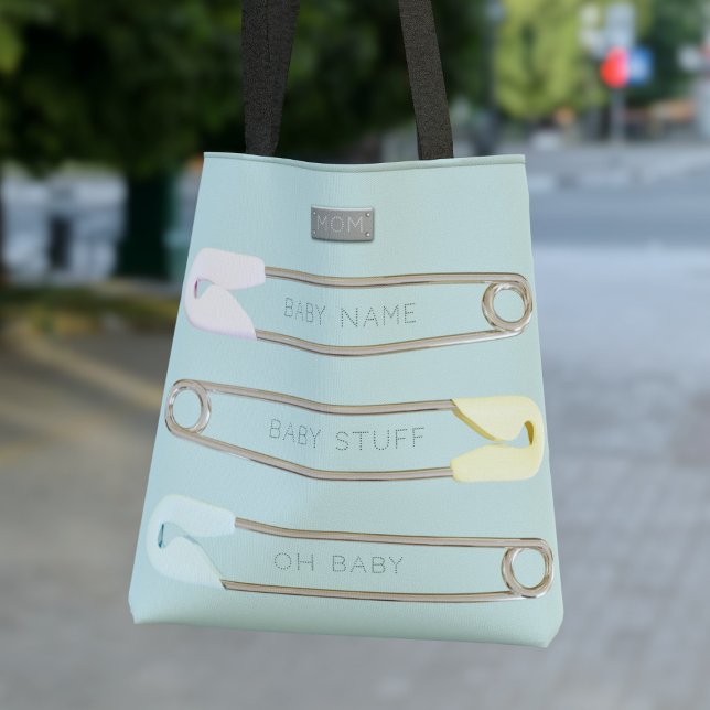 Den moderna Pojke Blue Diaper Pin Tote Bag Tygkasse (Just add your initials and baby name to this cute diaper pin tote bag)
