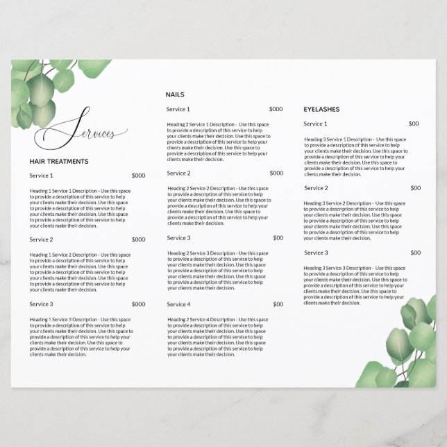 Den moderna Prisa listrutan Foliage Hair Salon (Baksida)