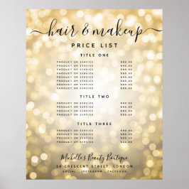 Den moderna Prisa meny Guld Glitter Ljus Salon Poster