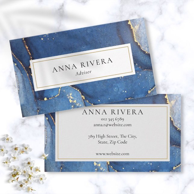 Den moderna Professionellen Blue Guld Glitter Agat Visitkort (Modern Blue Gold Glitter Agate Professional Business Card)