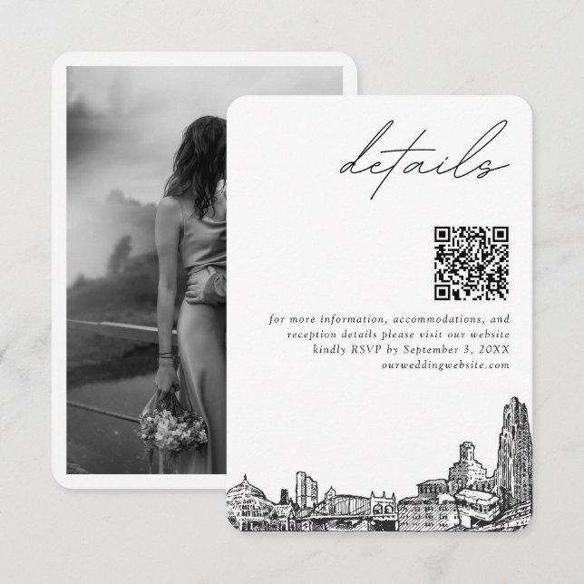 Den moderna QR-koden för Pittsburgh Bröllop Tilläggskort (Fram/baksida)