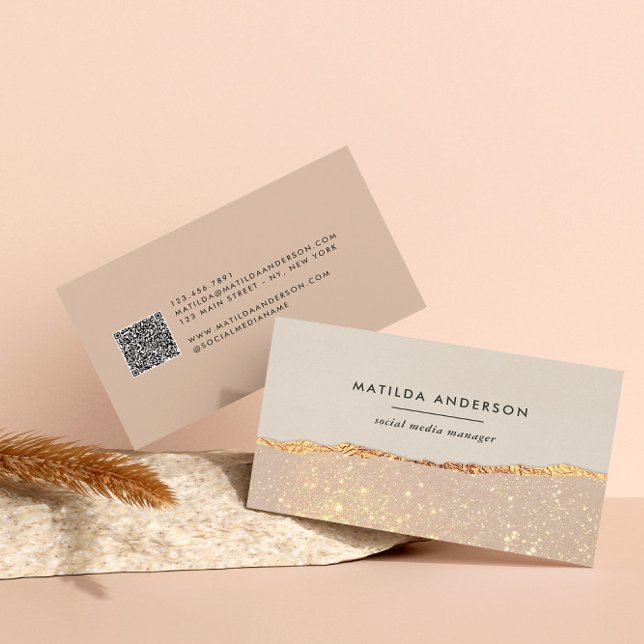 Den moderna QR-koden för svart rosa ro guld Visitkort (Skapare uppladdad)
