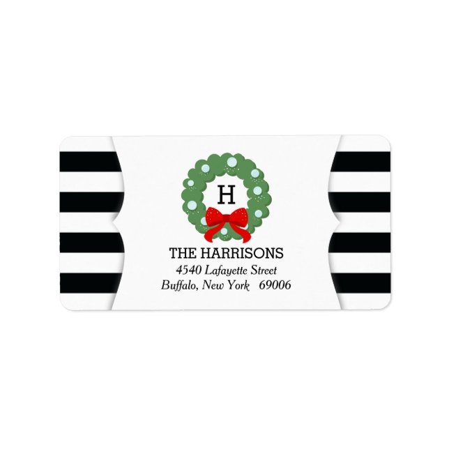 Den moderna Randen Black White, julkrans Adressetikett (Framsidan)