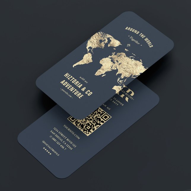 Den moderna resebyrån i Mörk blått Guld Visitkort (Modern Travel Planner Travel Agency Dark Blue Gold Business Card
)