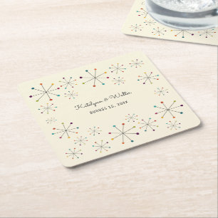 Den moderna Retro-Vintagen Stil Bröllop Underlägg Papper Kvadrat